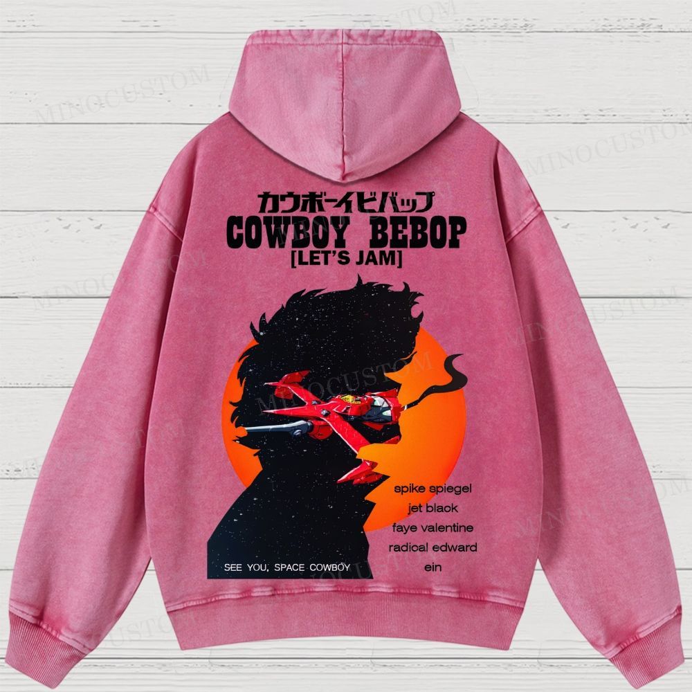 Cowboy Bebop Let’s Jam Retro Anime Sci-Fi Graphic Washed Vintage Hoodie