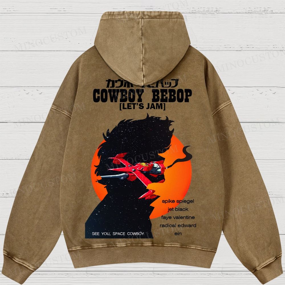 Cowboy Bebop Let’s Jam Retro Anime Sci-Fi Graphic Washed Vintage Hoodie