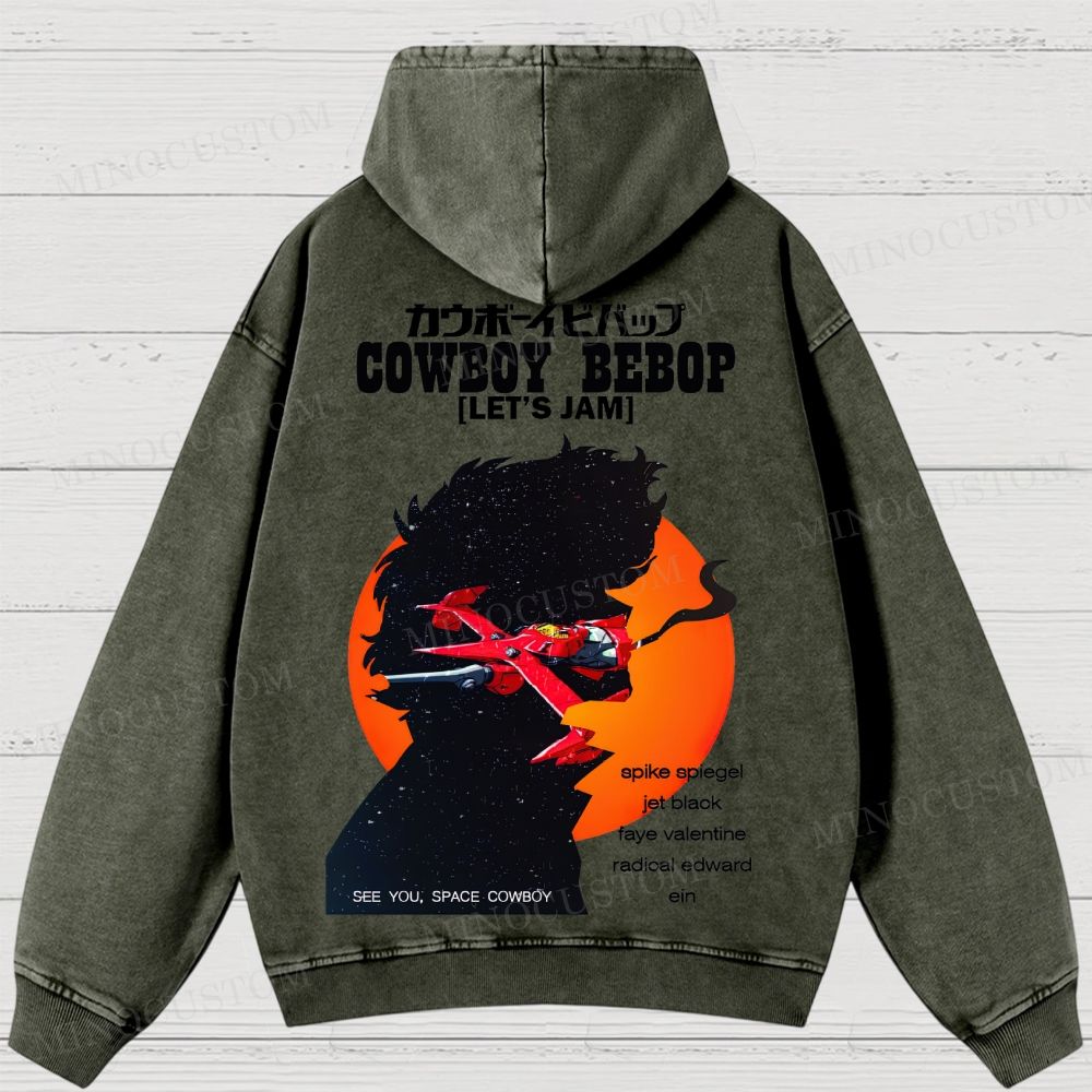 Cowboy Bebop Let’s Jam Retro Anime Sci-Fi Graphic Washed Vintage Hoodie