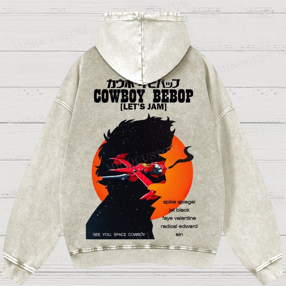Cowboy Bebop Let’s Jam Retro Anime Sci-Fi Graphic Washed Vintage Hoodie