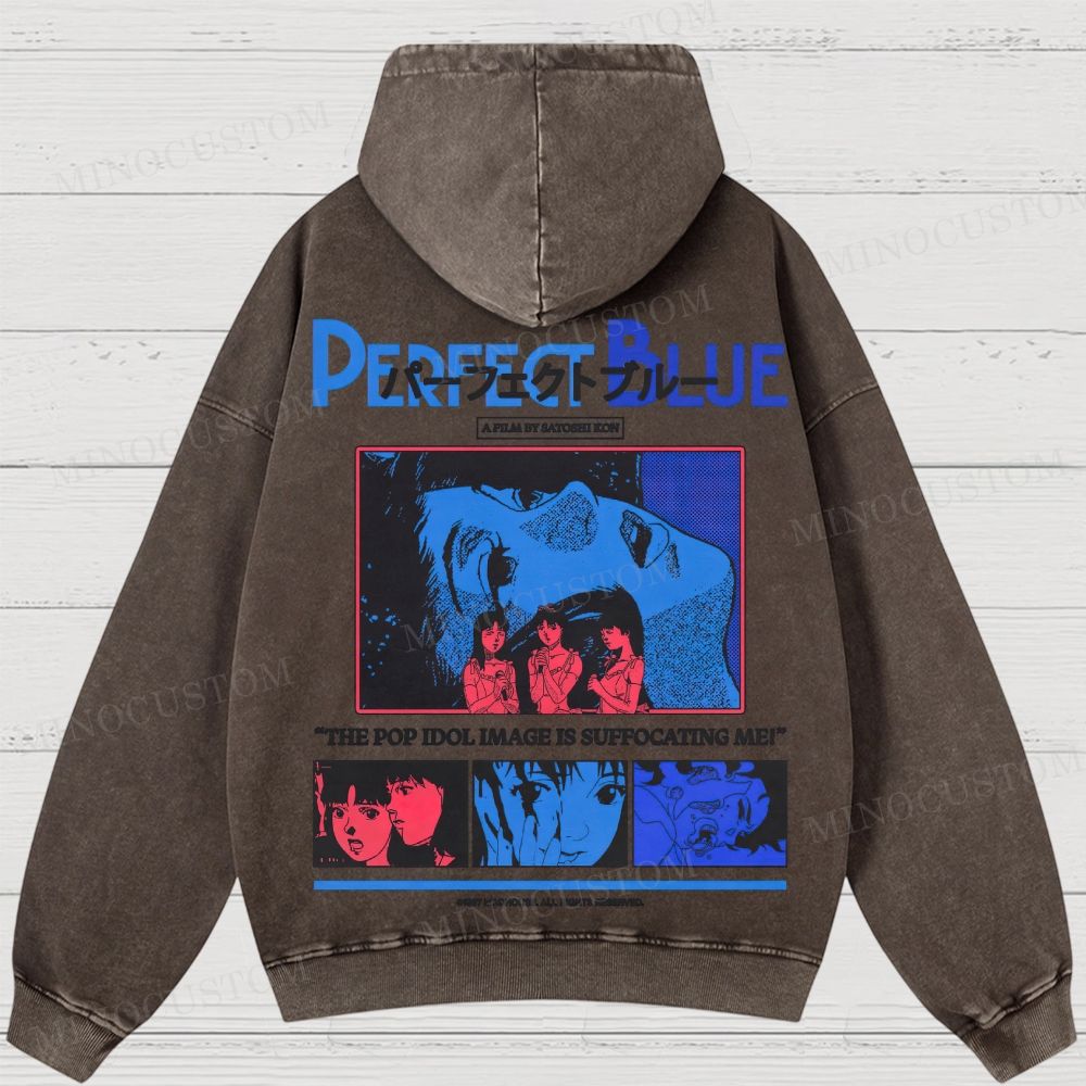 Perfect Blue Retro Psychological Thriller Anime Graphic Washed Vintage Hoodie