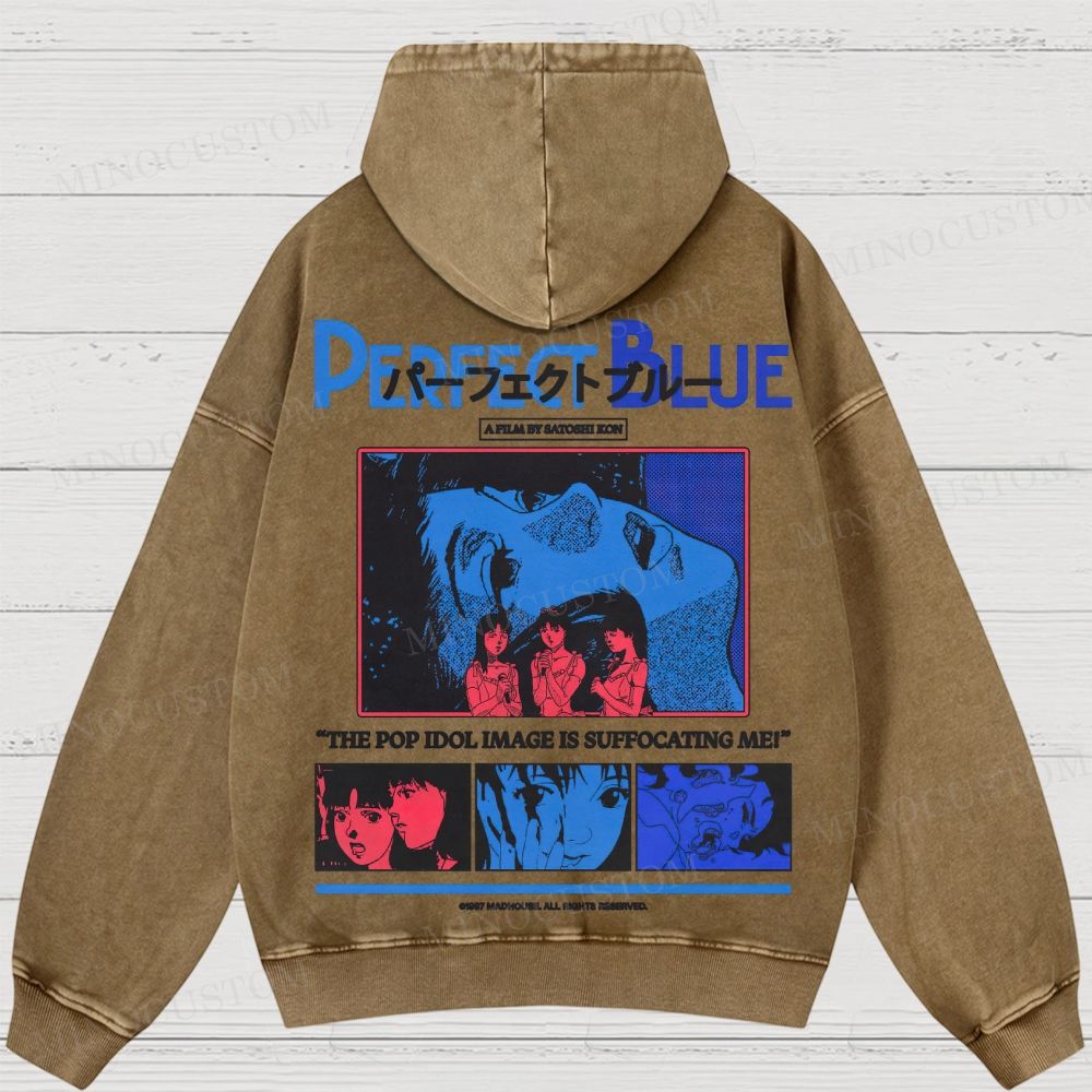 Perfect Blue Retro Psychological Thriller Anime Graphic Washed Vintage Hoodie