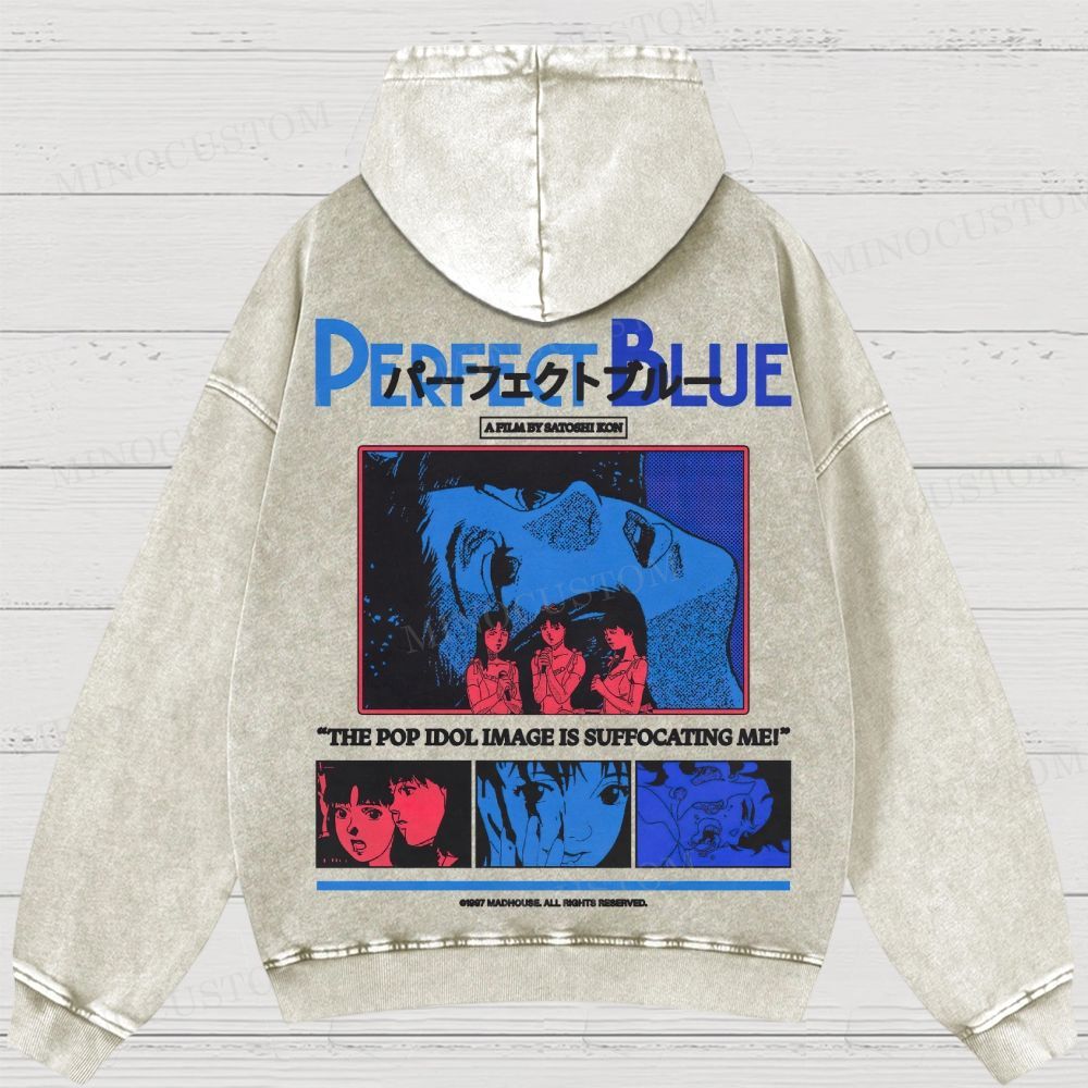Perfect Blue Retro Psychological Thriller Anime Graphic Washed Vintage Hoodie