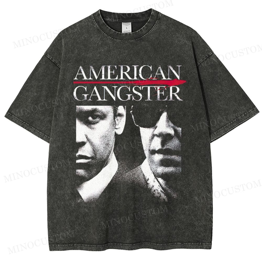 American Gangster Retro Crime Drama Graphic Washed T-Shirt