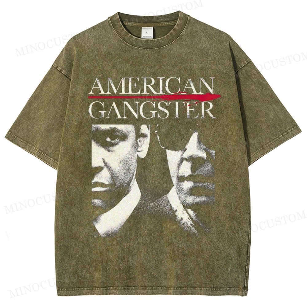 American Gangster Retro Crime Drama Graphic Washed T-Shirt