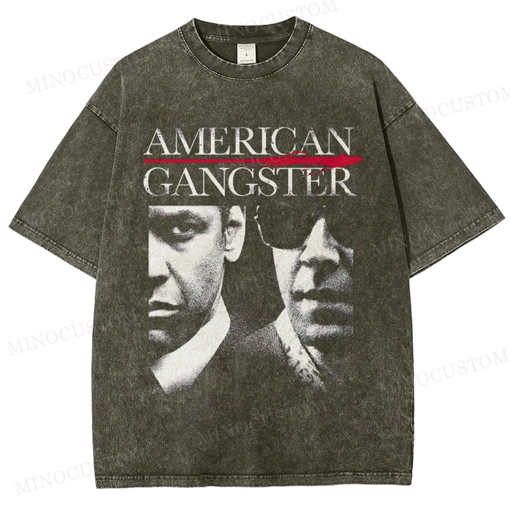 American Gangster Retro Crime Drama Graphic Washed T-Shirt