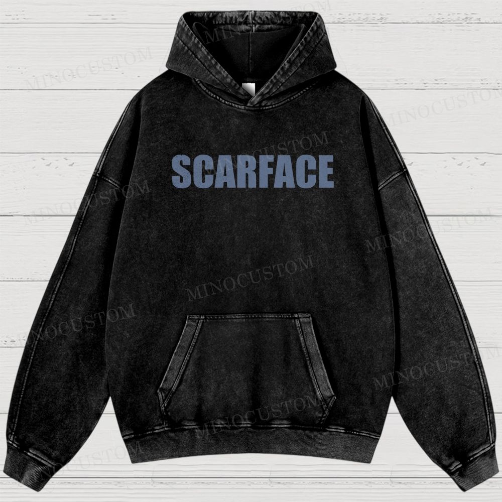 Scarface Retro Crime Drama Graphic Washed Hoodies