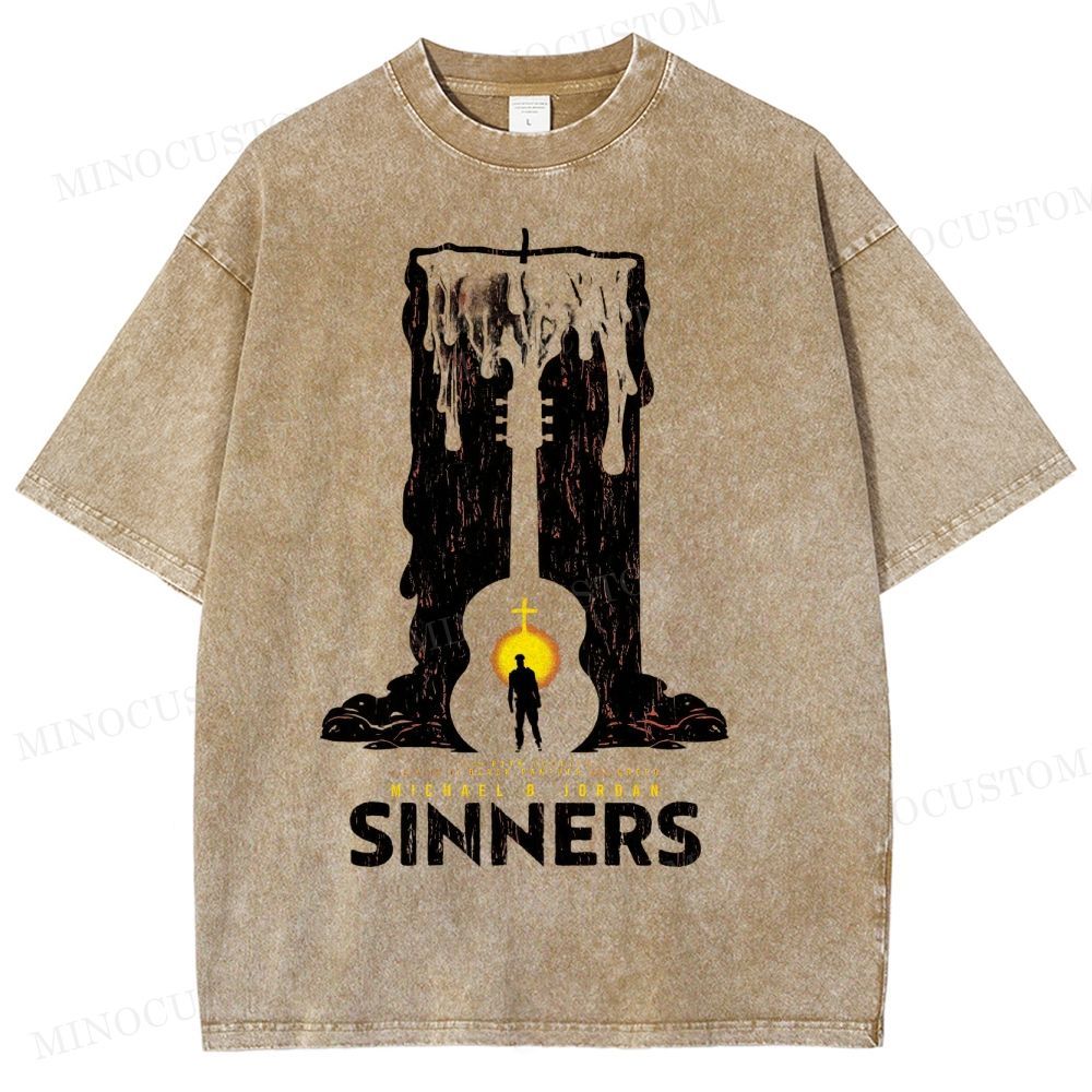 “Sinners” Melting Guitar Candle Washed T-Shirt 