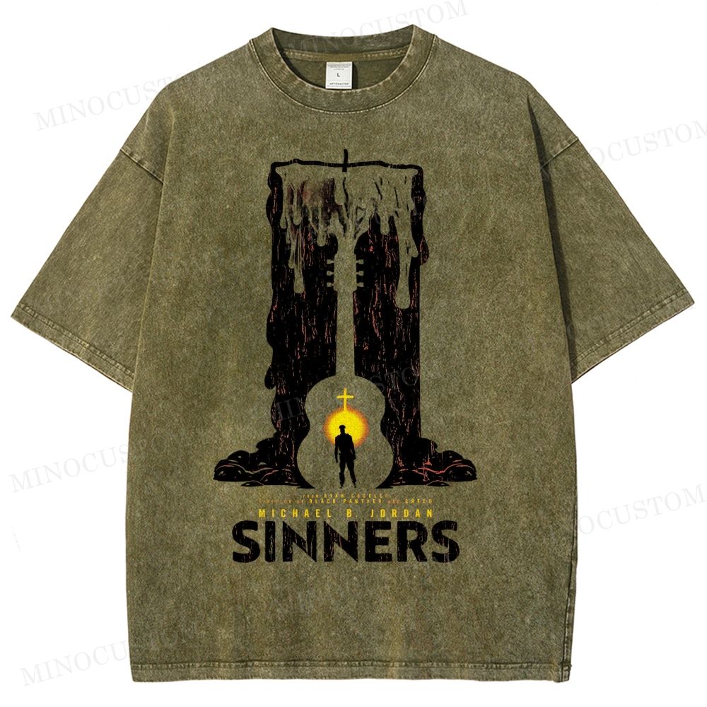 “Sinners” Melting Guitar Candle Washed T-Shirt 