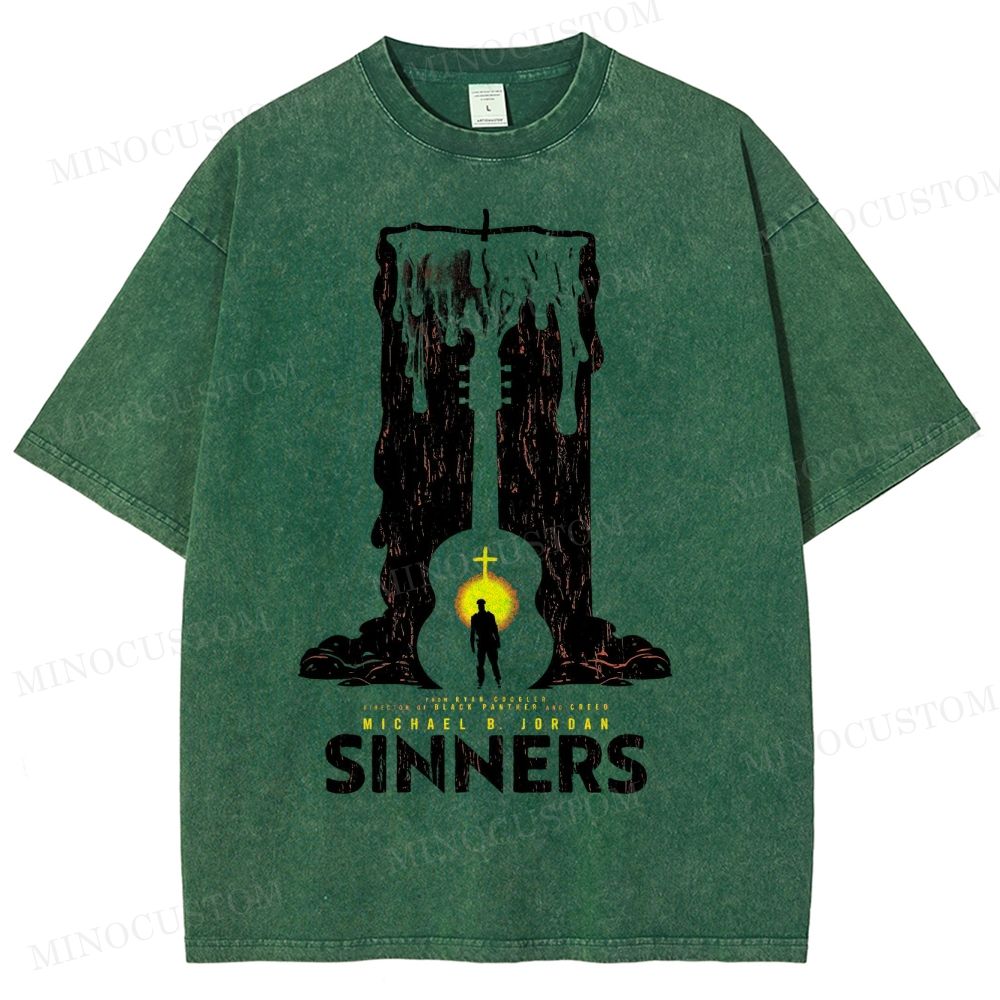 “Sinners” Melting Guitar Candle Washed T-Shirt 