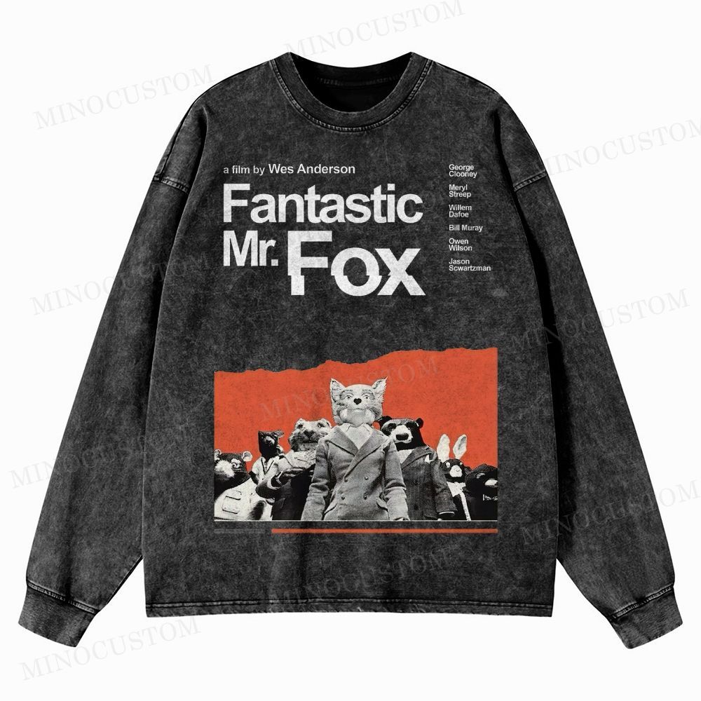 Fantastic Mr. Fox Movie Vintage Animal  Washed Long-Sleeved T-Shirt 