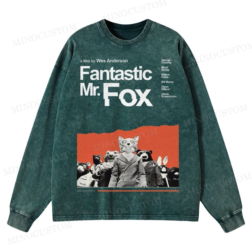 Fantastic Mr. Fox Movie Vintage Animal Washed Long-Sleeved T-Shirt