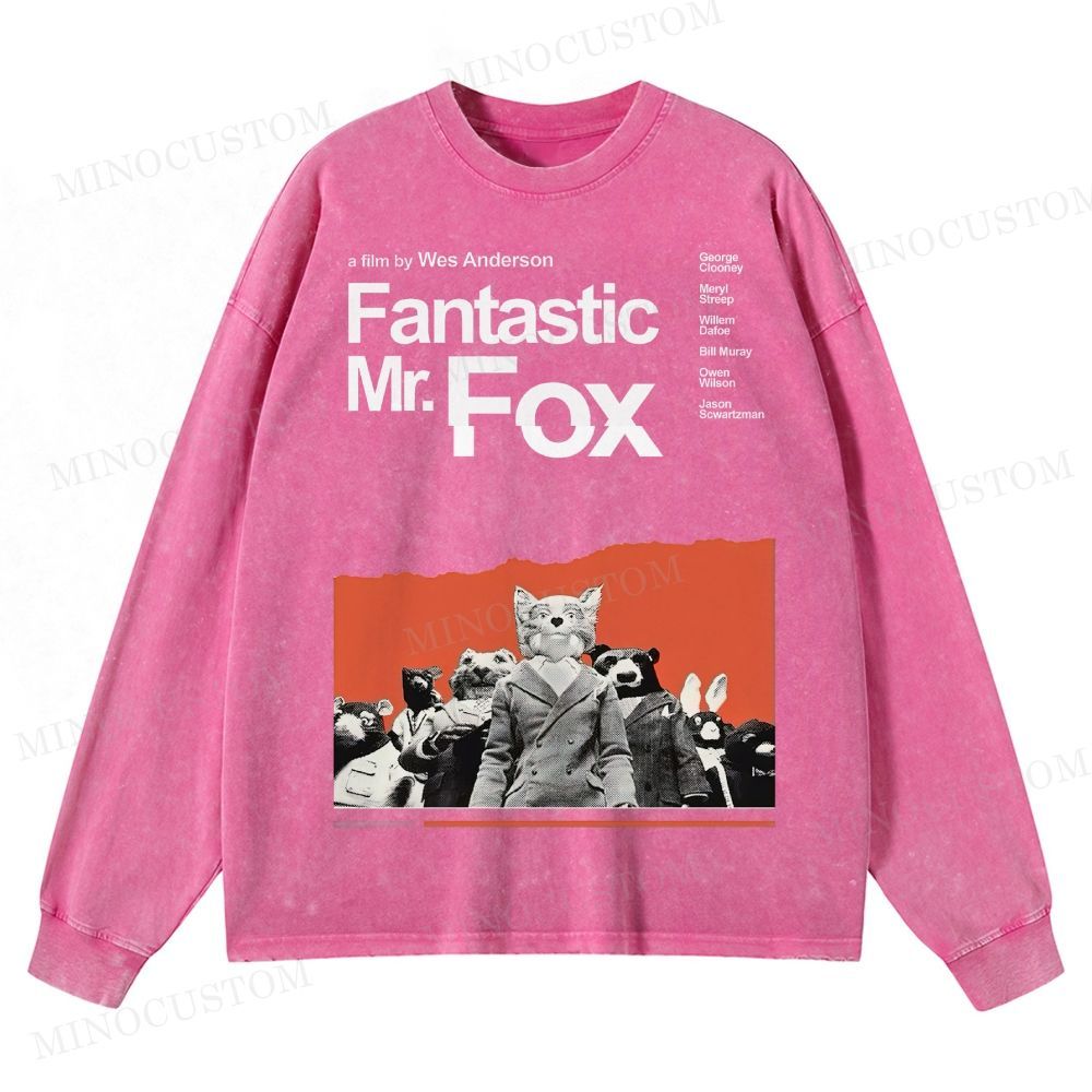 Fantastic Mr. Fox Movie Vintage Animal  Washed Long-Sleeved T-Shirt 