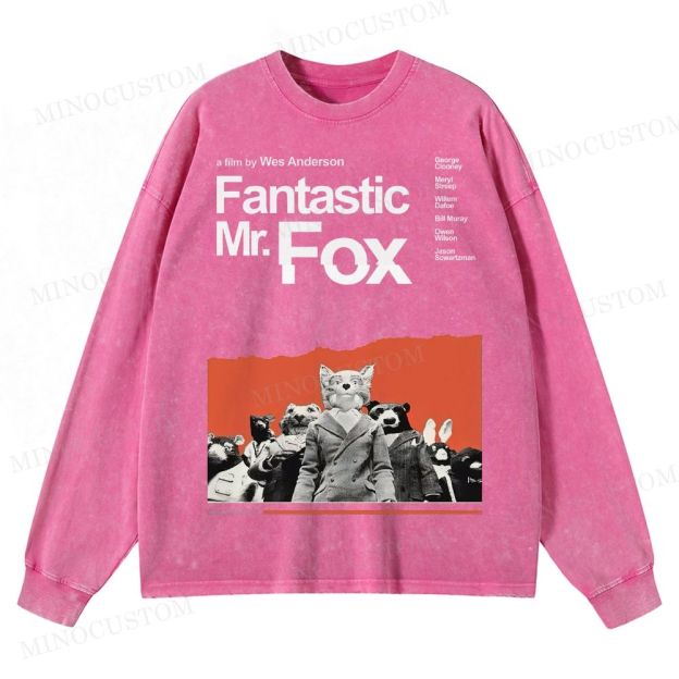 Fantastic Mr. Fox Movie Vintage Animal  Washed Long-Sleeved T-Shirt 