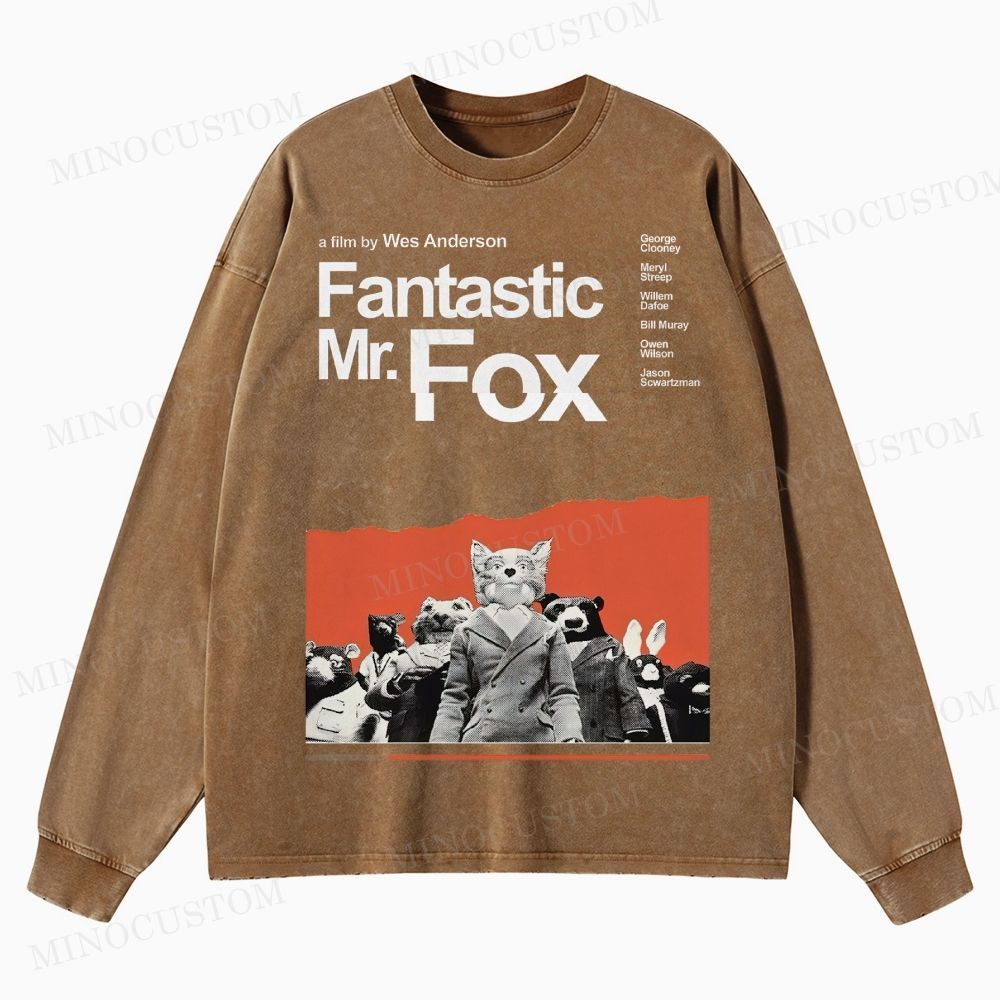 Fantastic Mr. Fox Movie Vintage Animal  Washed Long-Sleeved T-Shirt 