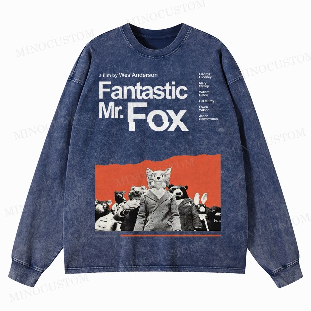 Fantastic Mr. Fox Movie Vintage Animal  Washed Long-Sleeved T-Shirt 