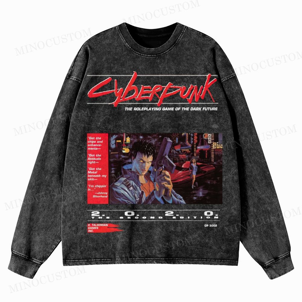 Cyberpunk 2020 “Dark Future” Washed Long-Sleeved T-Shirt 