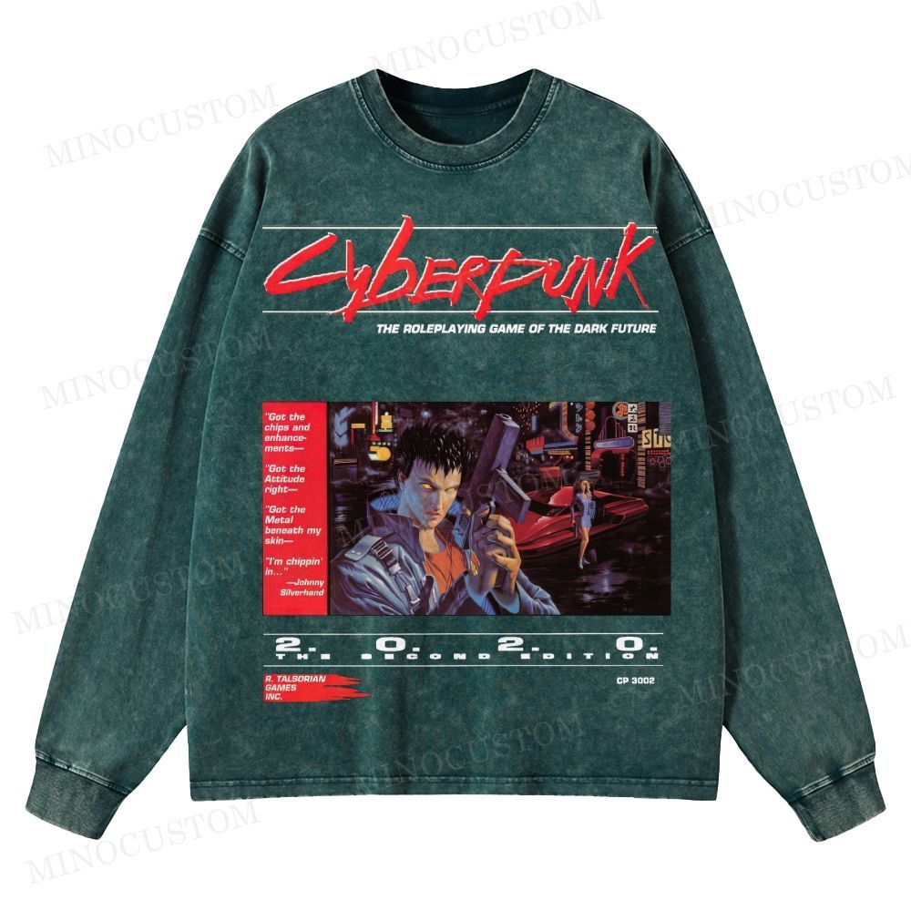 Cyberpunk 2020 “Dark Future” Washed Long-Sleeved T-Shirt 