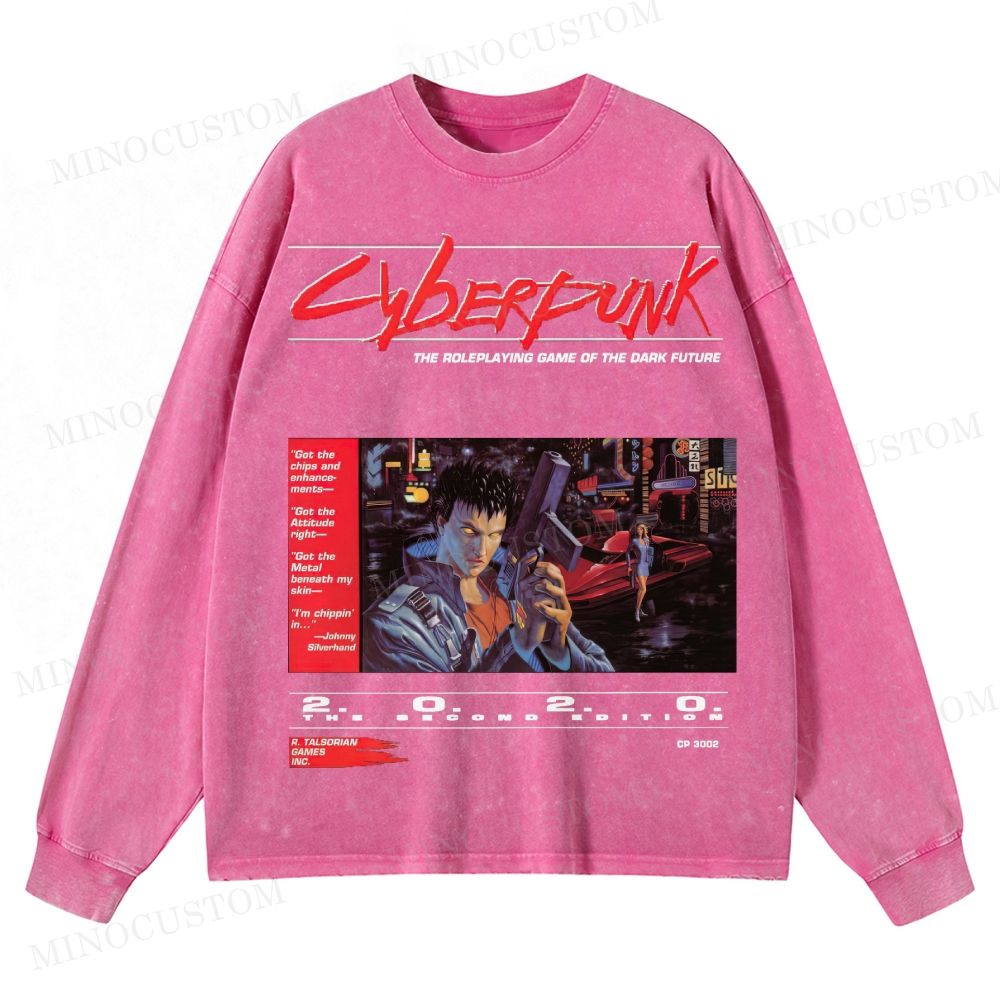 Cyberpunk 2020 “Dark Future” Washed Long-Sleeved T-Shirt 