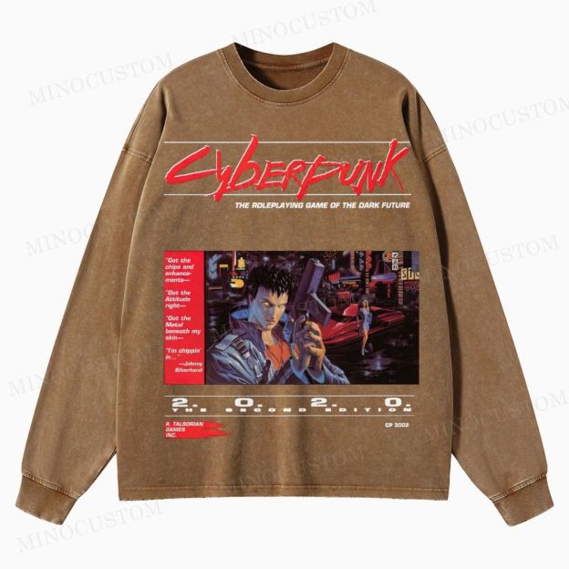Cyberpunk 2020 “Dark Future” Washed Long-Sleeved T-Shirt 