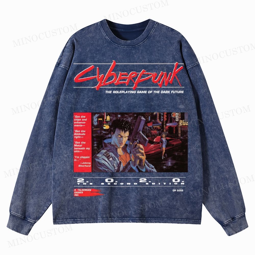 Cyberpunk 2020 “Dark Future” Washed Long-Sleeved T-Shirt 