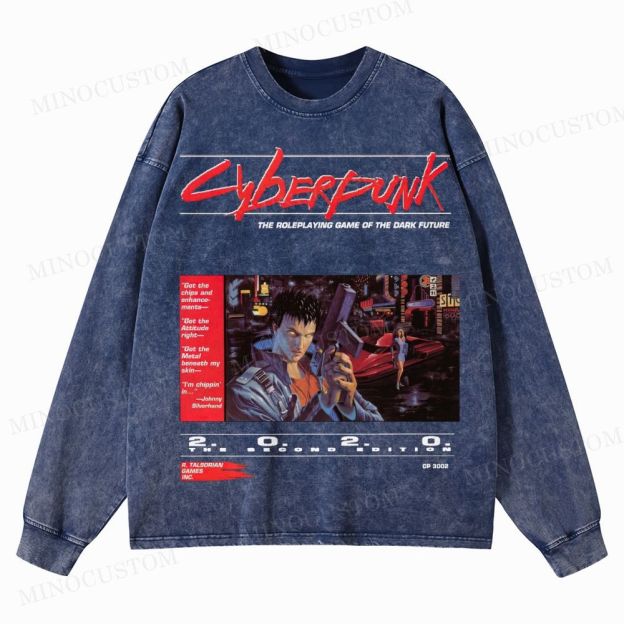 Cyberpunk 2020 “Dark Future” Washed Long-Sleeved T-Shirt 