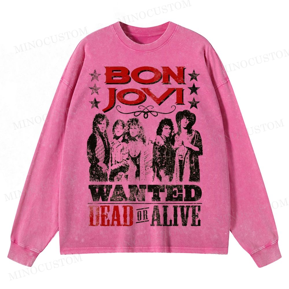 Bon Jovi “Wanted Dead or Alive” Vintage Washed Long-Sleeved T-Shirt 