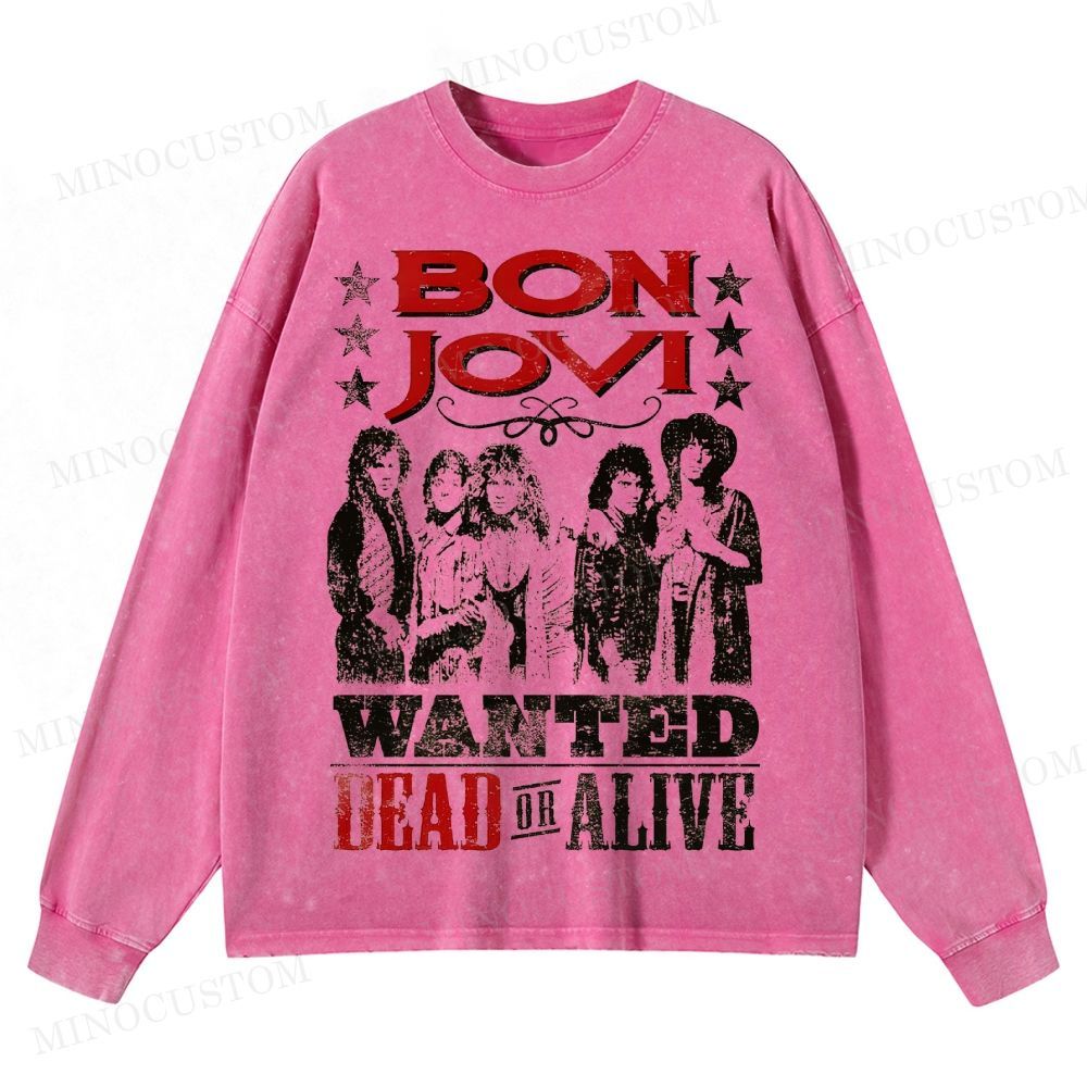 Bon Jovi “Wanted Dead or Alive” Vintage Washed Long-Sleeved T-Shirt