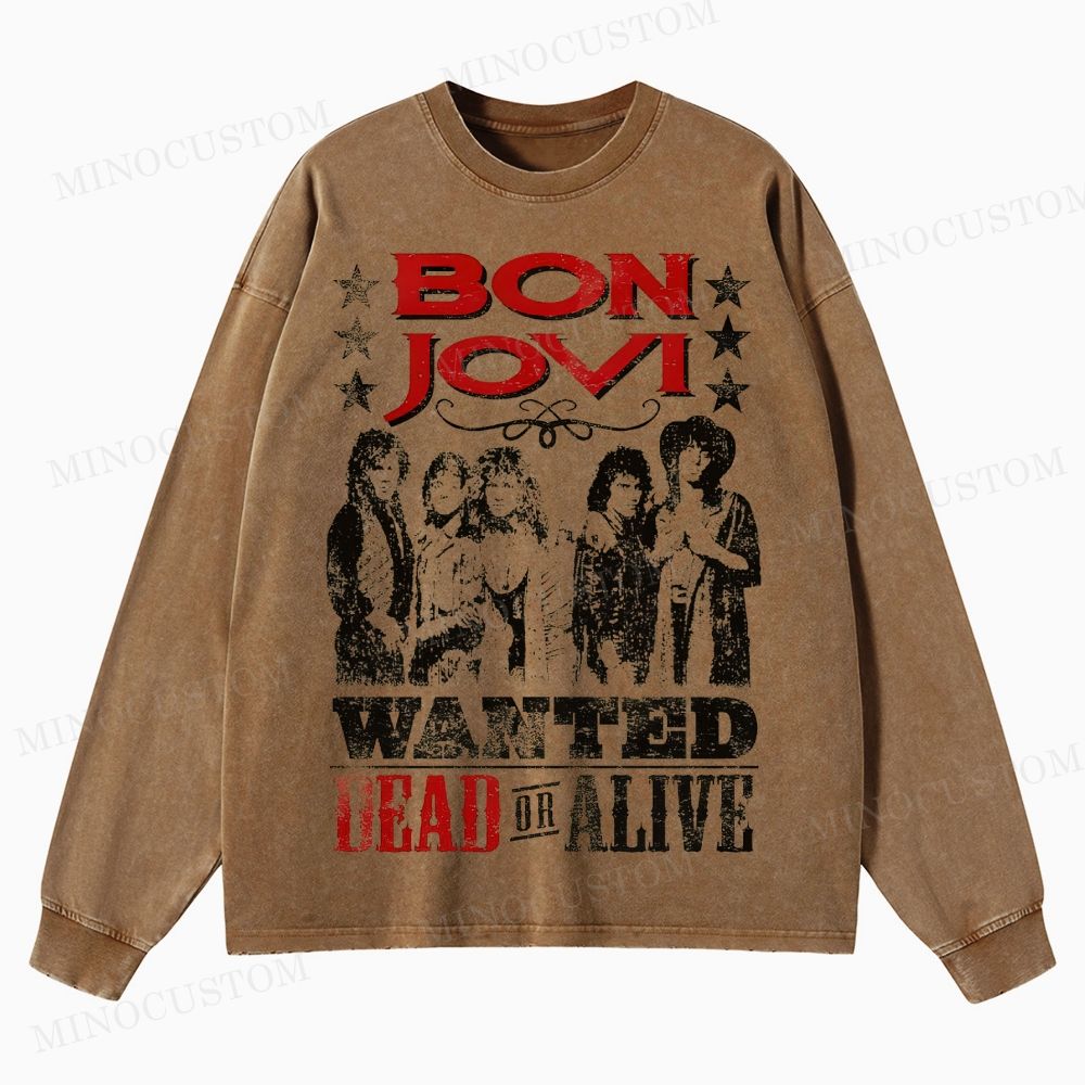Bon Jovi “Wanted Dead or Alive” Vintage Washed Long-Sleeved T-Shirt 