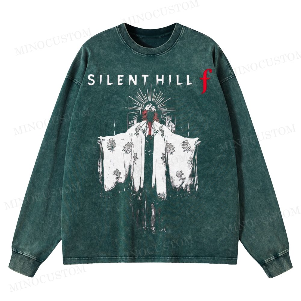 Silent Hill f Floral Horror Graphic Washed Long-Sleeved T-Shirt