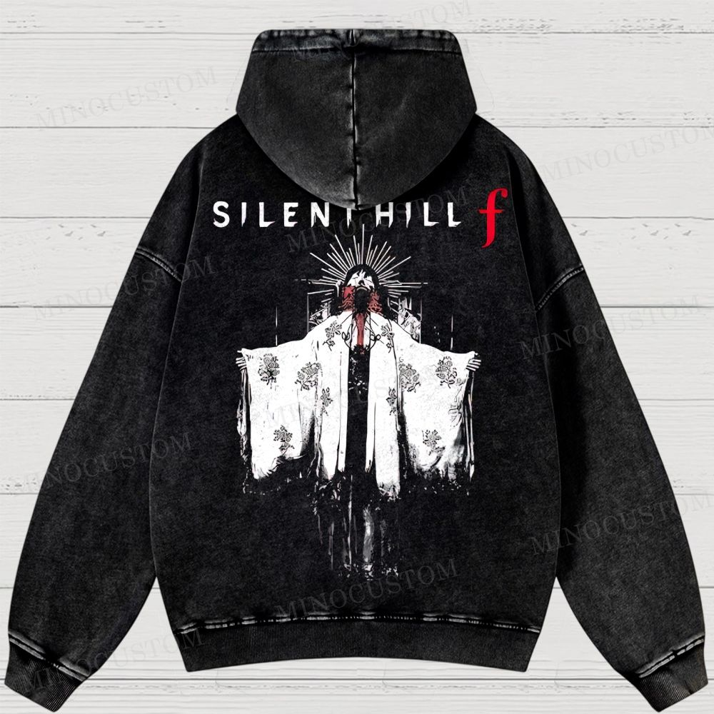 Silent Hill f Floral Horror Graphic Washed Hoodies 