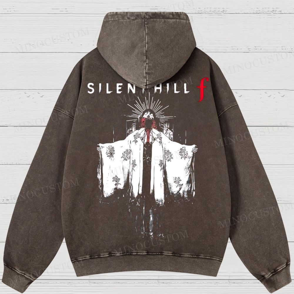 Silent Hill f Floral Horror Graphic Washed Hoodies 