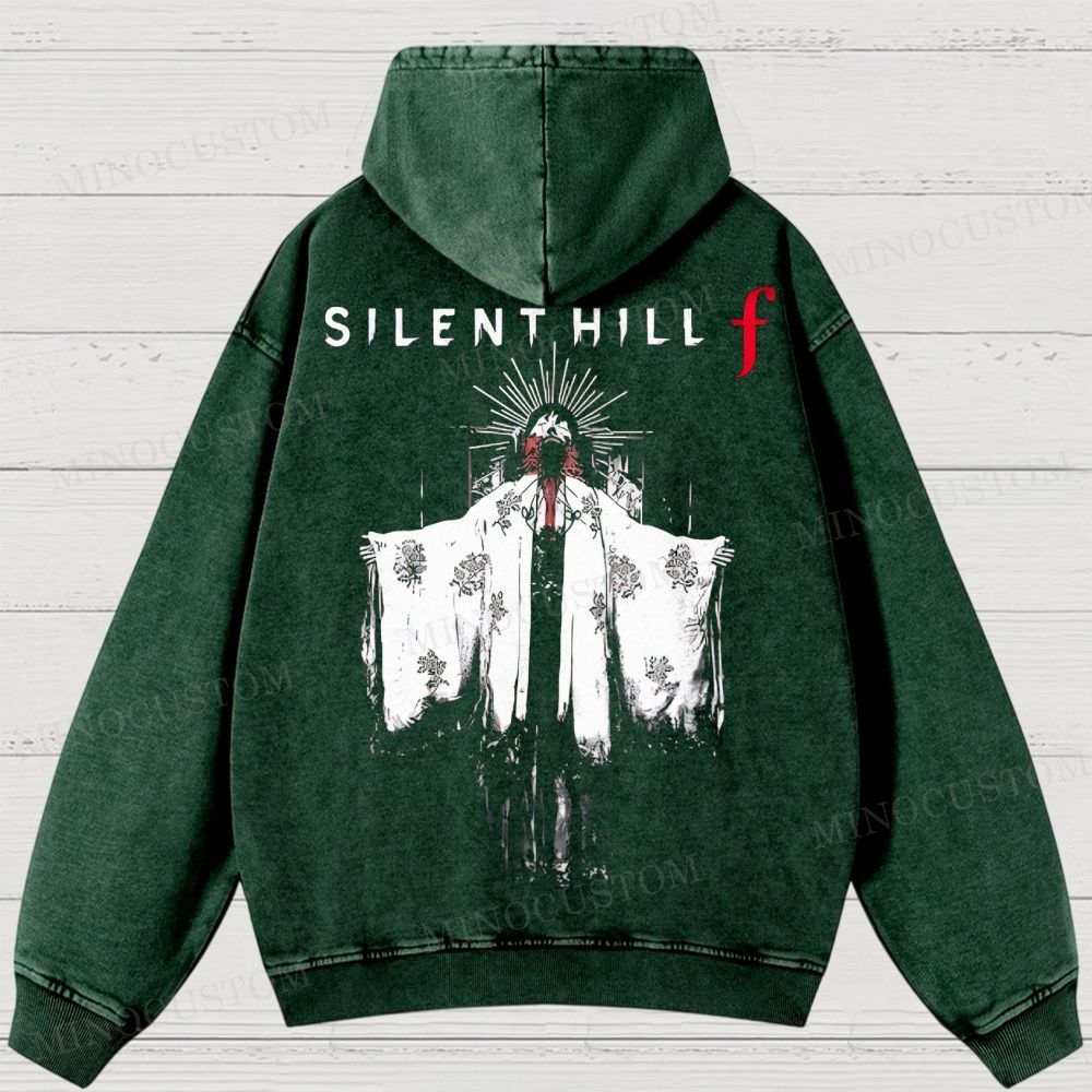 Silent Hill f Floral Horror Graphic Washed Hoodies 