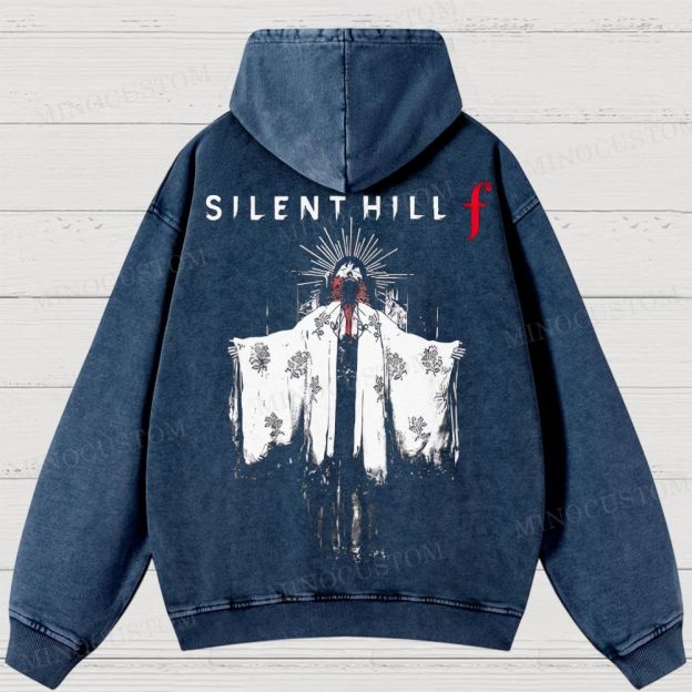 Silent Hill f Floral Horror Graphic Washed Hoodies 