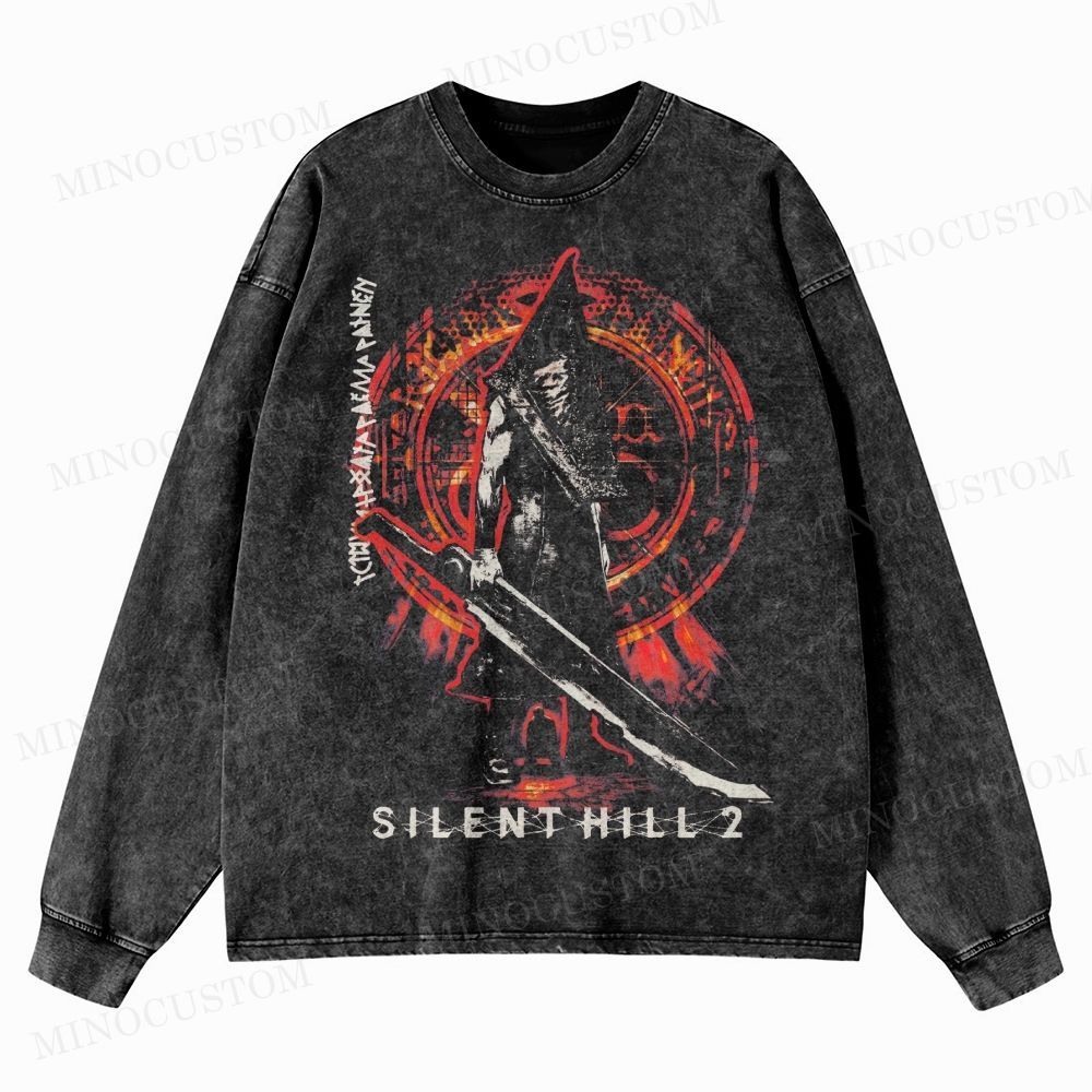 Horror Game Washed Long-Sleeved T-Shirt