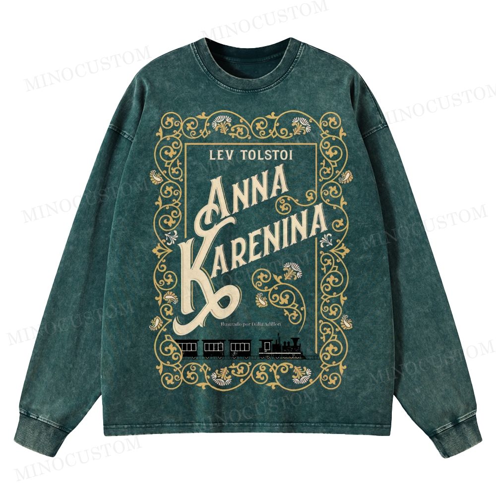 Anna Karenina Book Cover Washed Long-Sleeved T-Shirt