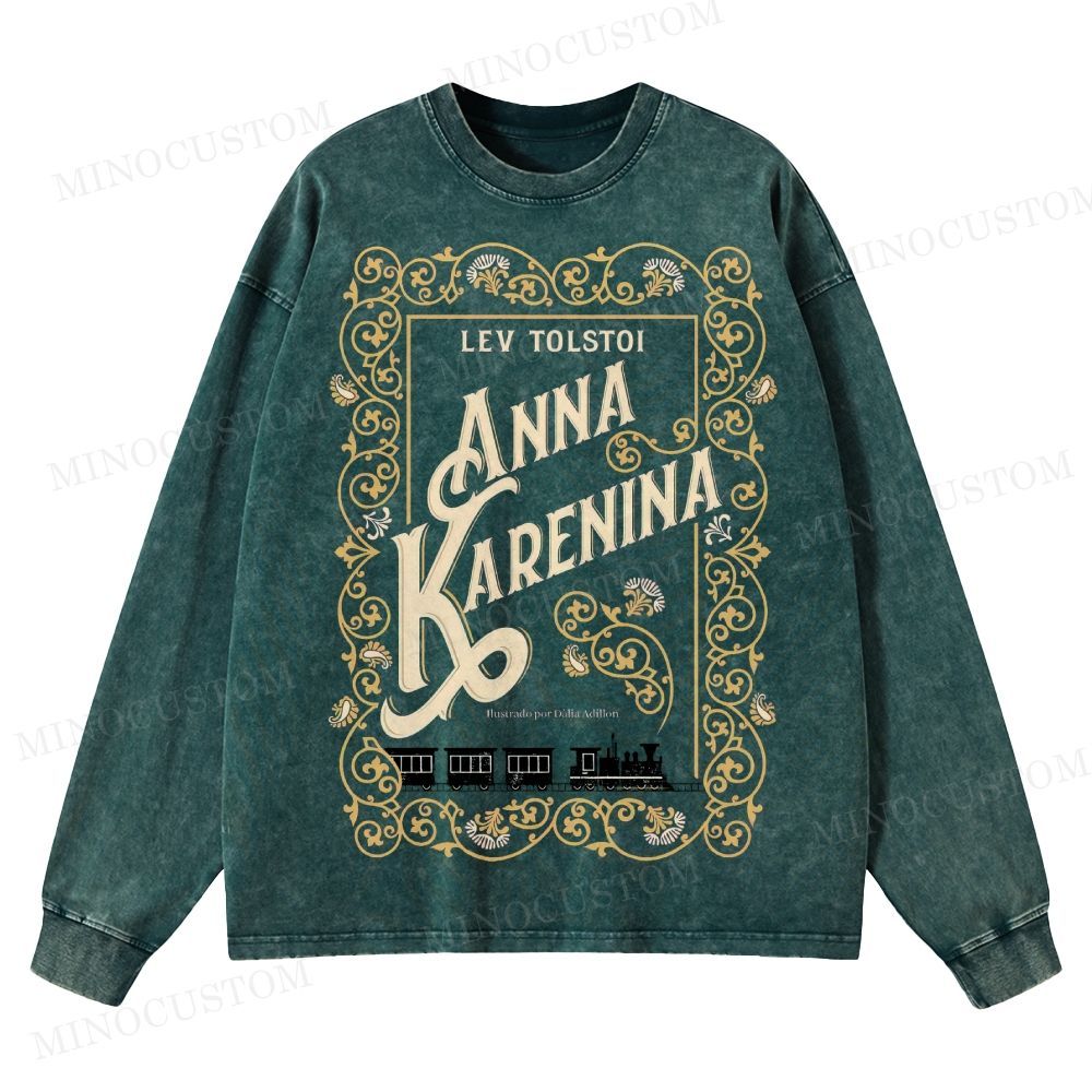 Anna Karenina Book Cover Washed Long-Sleeved T-Shirt