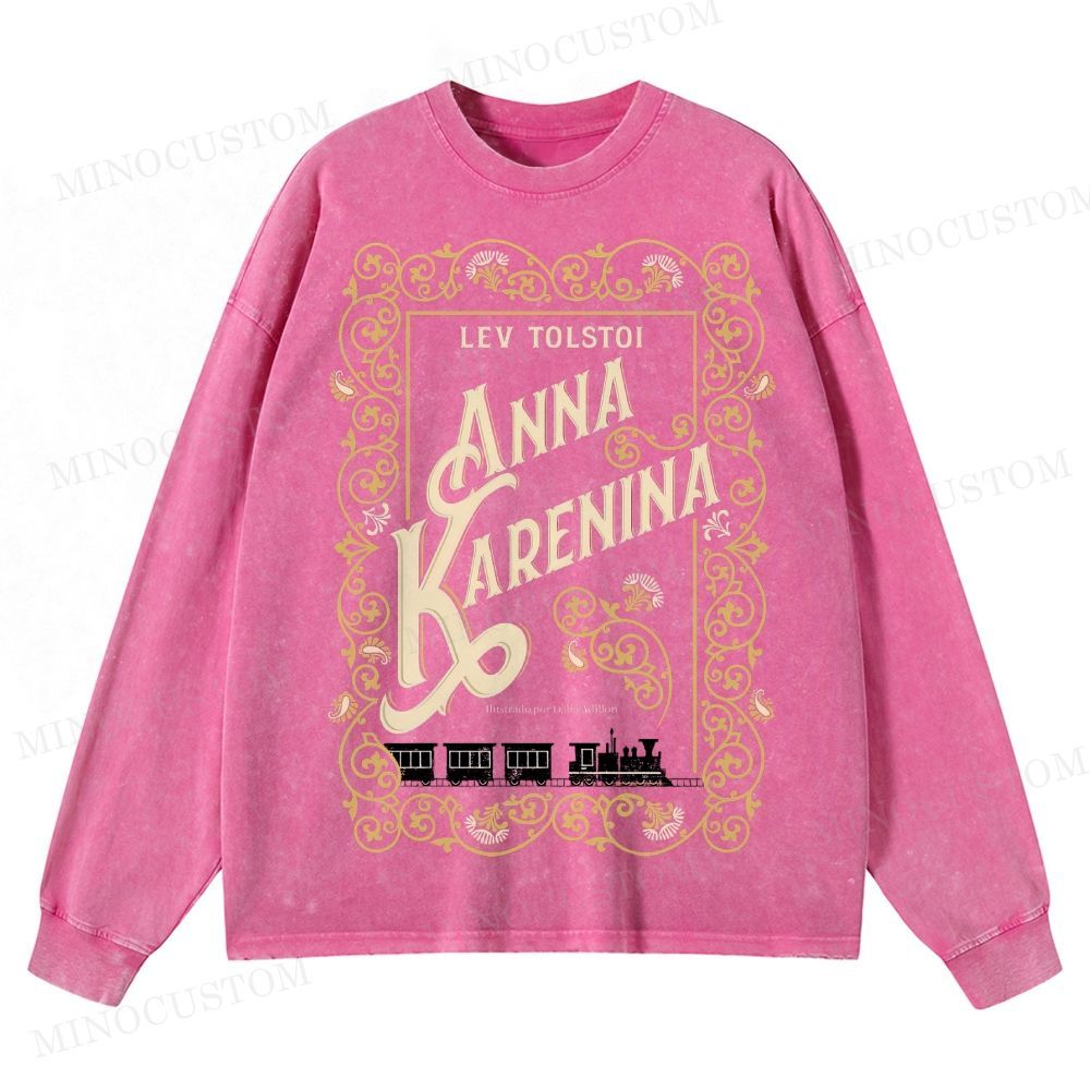 Anna Karenina Book Cover Washed Long-Sleeved T-Shirt