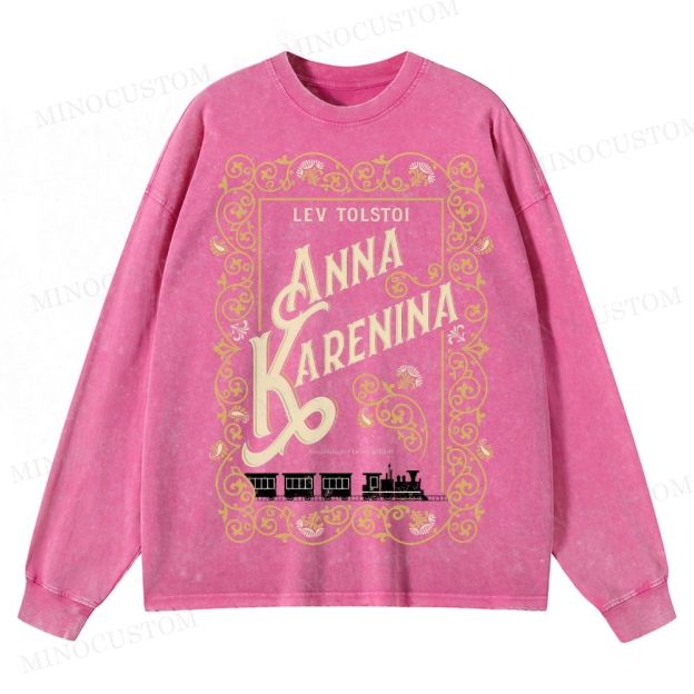 Anna Karenina Book Cover Washed Long-Sleeved T-Shirt