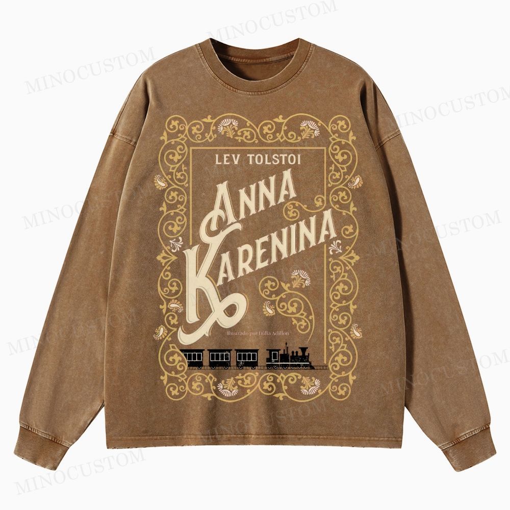 Anna Karenina Book Cover Washed Long-Sleeved T-Shirt