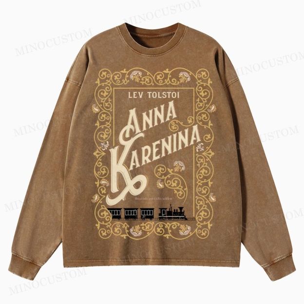 Anna Karenina Book Cover Washed Long-Sleeved T-Shirt