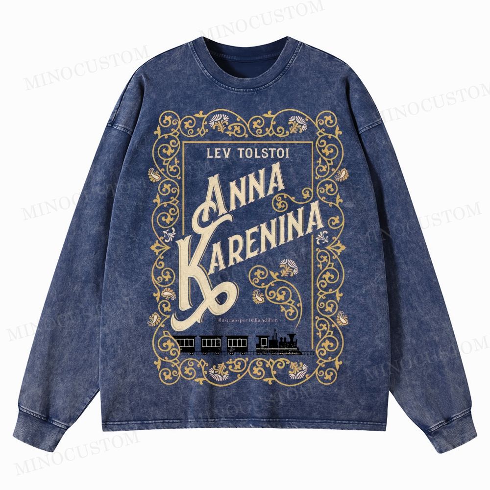 Anna Karenina Book Cover Washed Long-Sleeved T-Shirt