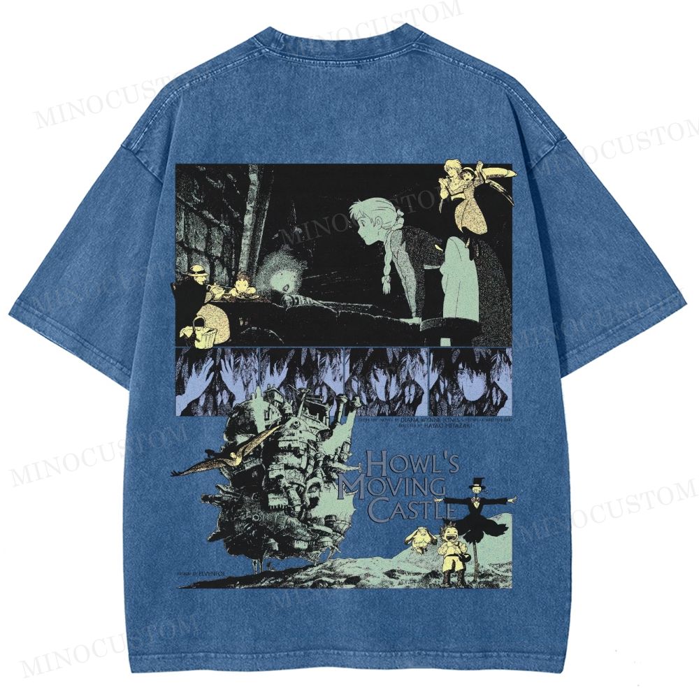 Howl's Moving Castle Anime Fantasy Graphic Washed T - Shirt
