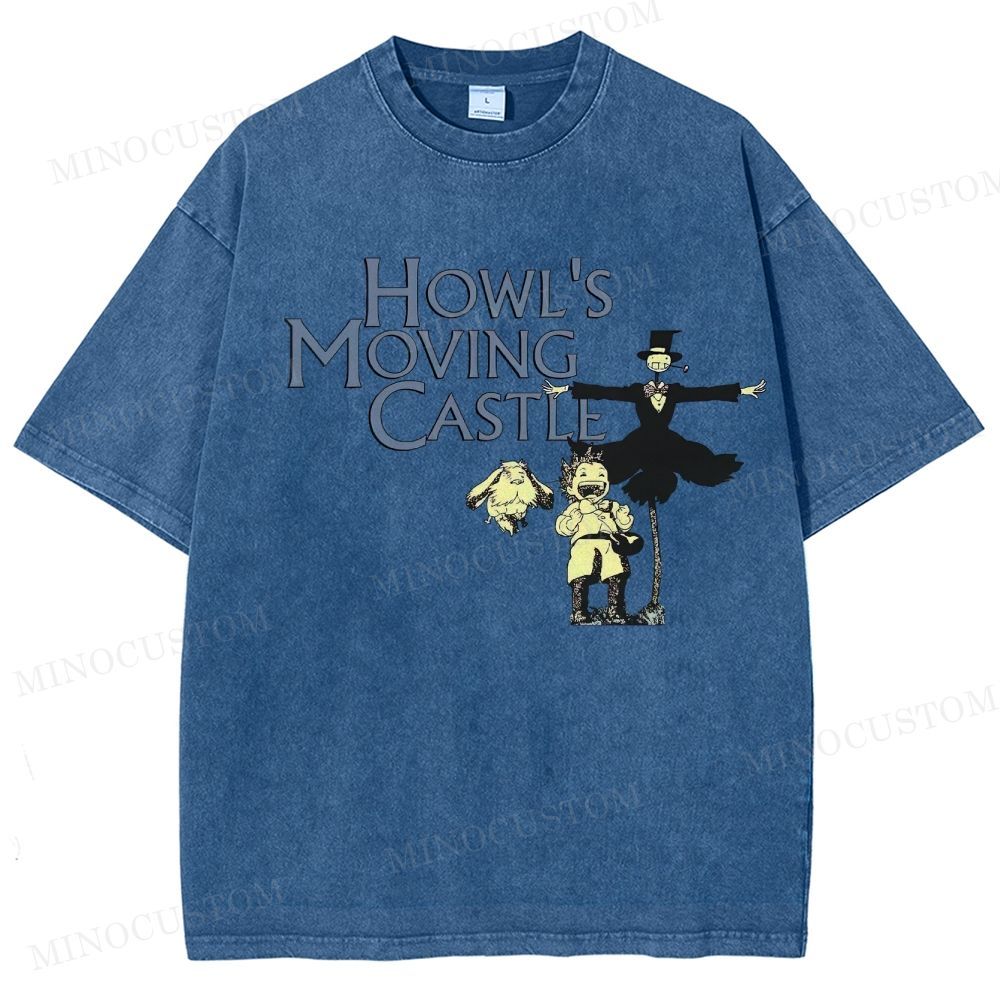 Howl's Moving Castle Anime Fantasy Graphic Washed T - Shirt