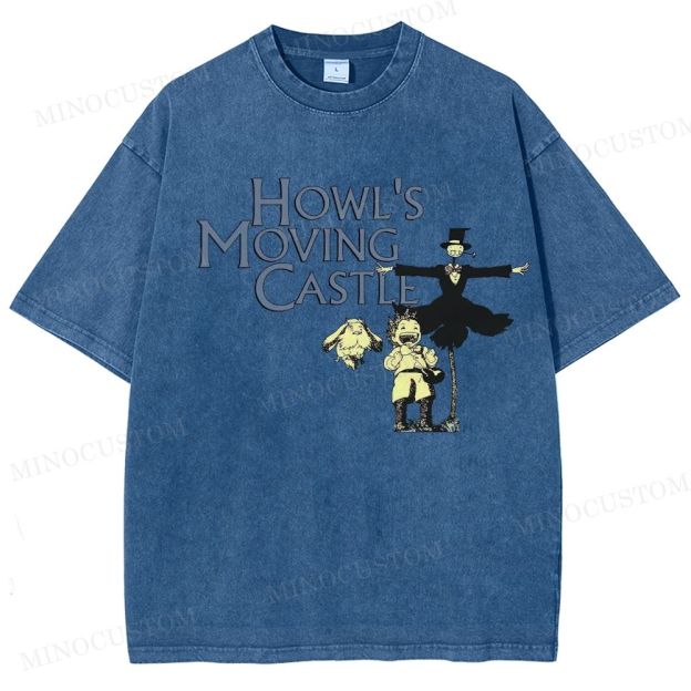 Howl's Moving Castle Anime Fantasy Graphic Washed T - Shirt