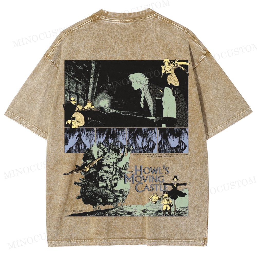 Howl's Moving Castle Anime Fantasy Graphic Washed T - Shirt