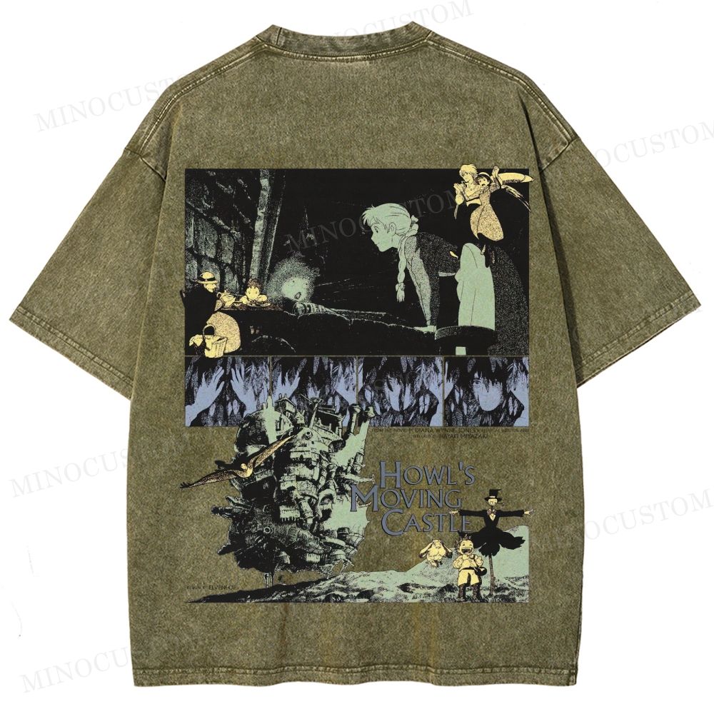 Howl's Moving Castle Anime Fantasy Graphic Washed T - Shirt