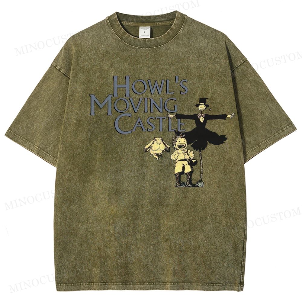 Howl's Moving Castle Anime Fantasy Graphic Washed T - Shirt
