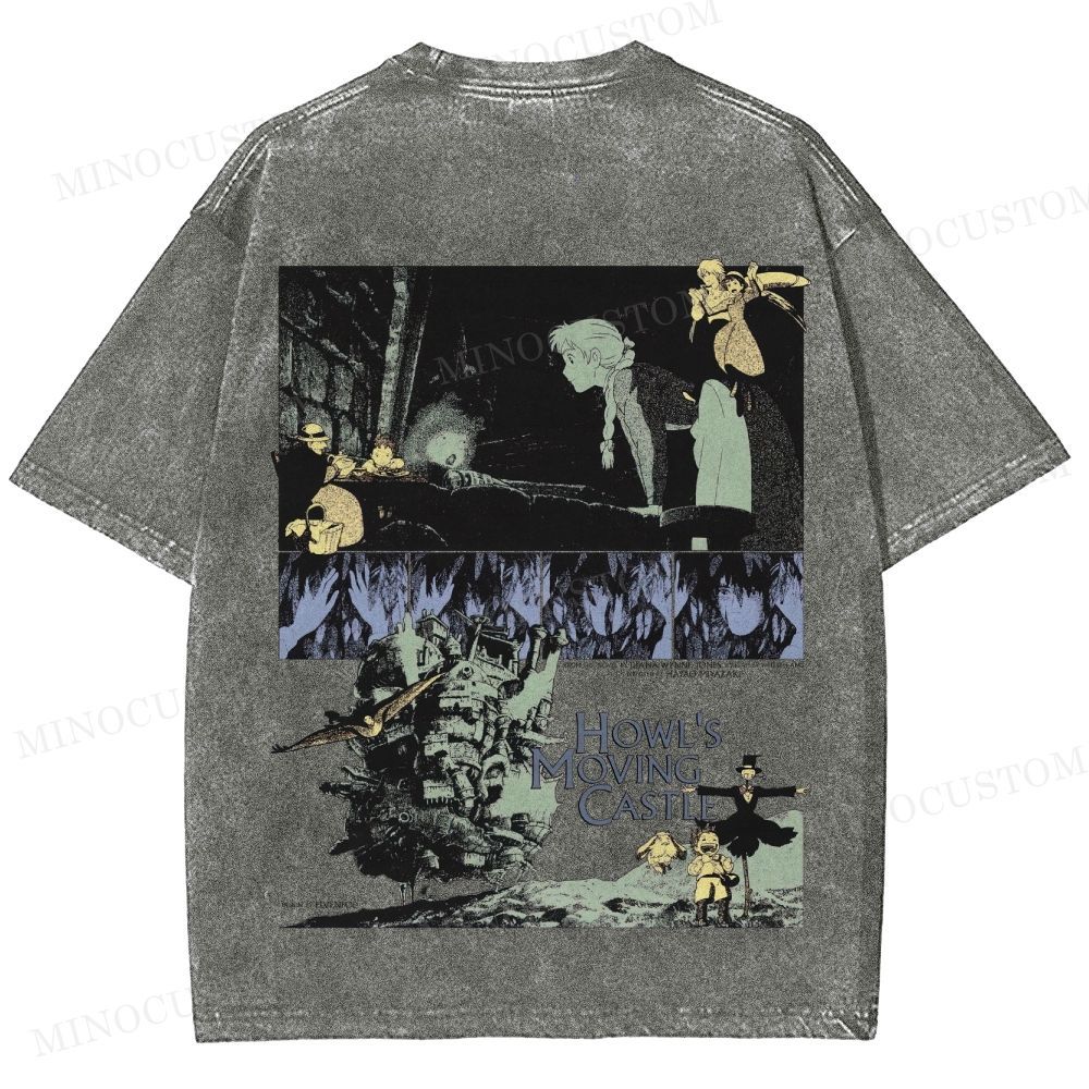 Howl's Moving Castle Anime Fantasy Graphic Washed T - Shirt