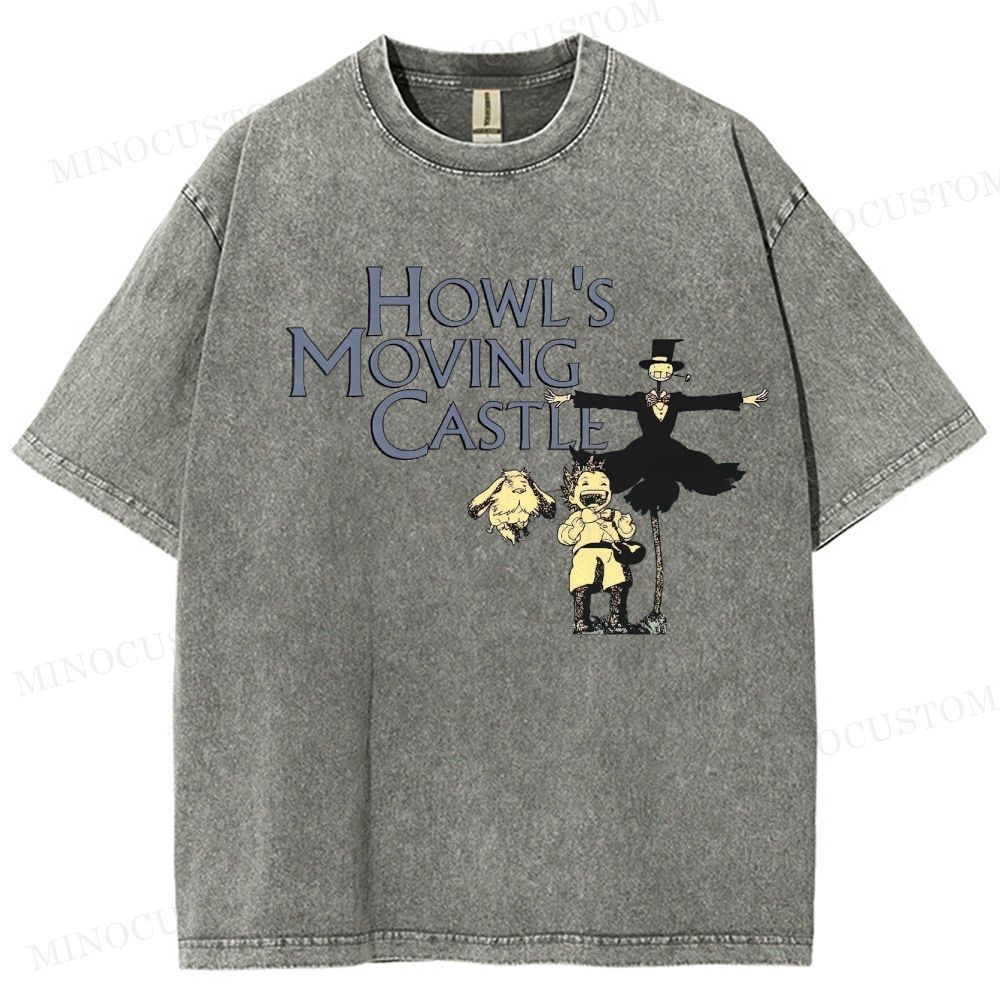 Howl's Moving Castle Anime Fantasy Graphic Washed T - Shirt